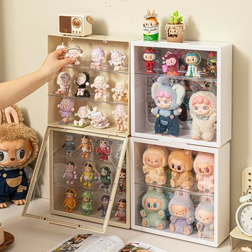 擺件盒 展示盒 防塵罩 免運 啦怖怖展示盒泡泡瑪特盲盒展示架收納防塵罩透明亞克力搪膠盒子