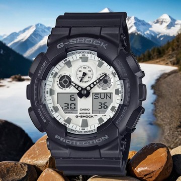 CASIO 卡西歐 G-SHOCK 黑白經典雙顯手錶 1212購物節 送禮推薦 GA-100WD-1A