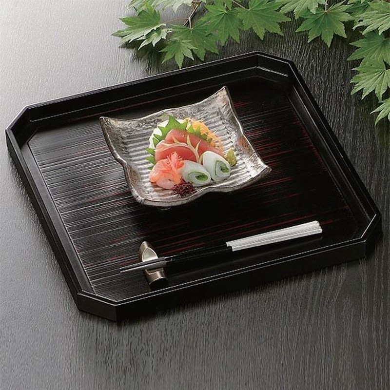 ★業務用漆器正角木目盆黒天朱尺０（約３０５Ｘ３０５ｍｍ）１０枚越前塗日本製新品