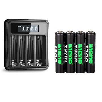 iNeno 1.5V鋰電池1300mWh 4號4入 搭配液晶顯示鋰電池充電器