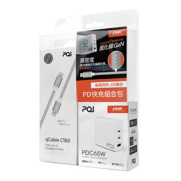 PQi 雙Type-C 編織線 180cm + 3孔充電器