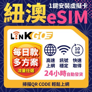 【LinkGO】紐澳eSIM 10~30天多組合 每日流量 5G/4G高速 紐西蘭 澳洲 兩國通用 白鑽卡
