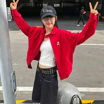 【砂糖夢境】美式復古夾克襯衫女早秋新款翻領紅色拉鍊外套寬鬆休閒情侶上衣潮