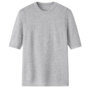 絨爵100山羊絨短袖半袖圓領薄款金銀絲打底衫針織衫毛衣E1679