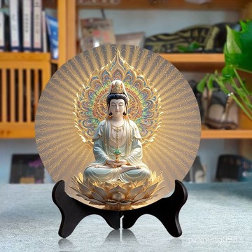 【已祈福】中式木製觀世音菩薩擺件 辦公室客廳供佛擺件 鋼化水晶膜 相框 擺檯 裝飾品 擺件