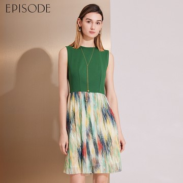 EPISODE - 舒適棉質拼接暈染百褶裙無袖洋裝143723