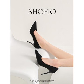 真皮黑色尖頭高跟鞋細跟2025秋季新款性感氣質單鞋職業工作女鞋子