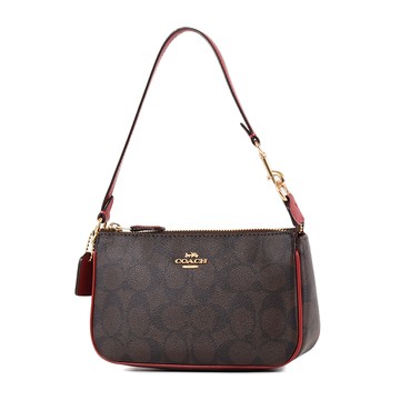 COACH 緹花LOGO防刮手拿/手提包-咖啡紅-特