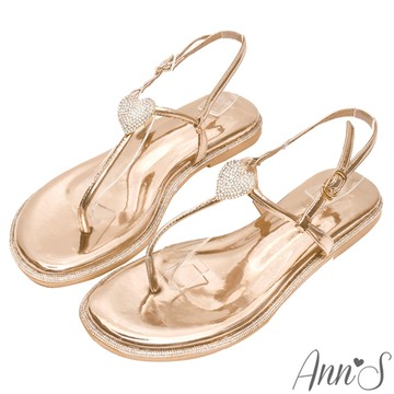 🧧開運好鞋9折入手🧧Ann’S鑽石圍邊寬版-立體愛心平底夾腳涼鞋1cm-金