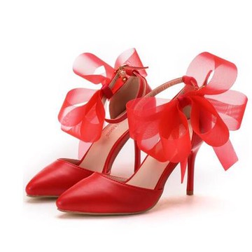 【Sp house】浪漫婚約蝴蝶結綁帶尖頭一字扣細高跟鞋(2色可選)