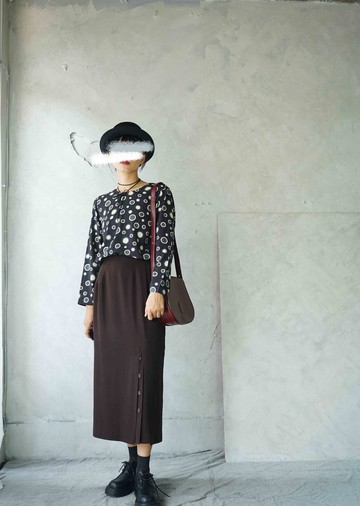 尋寶古著-歐普風格泡泡復古印花上衣