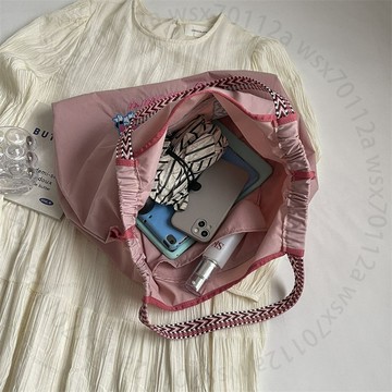 日係柴犬刺繡環保佈袋大容量購物袋尼龍手提包學生百搭單肩IAFV8GT01