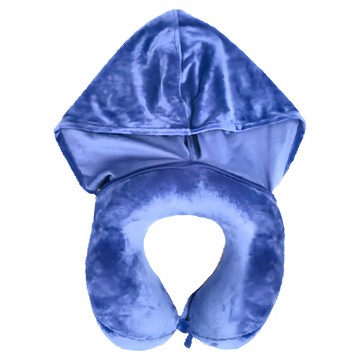 Travel Blue 英國藍旅 符合人體工程學連帽頸枕 - 高密度記憶棉 內置眼罩  27 x 26 x 13cm  藍色