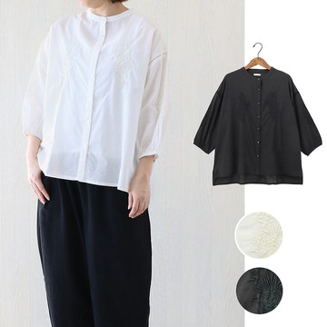 【預訂】印度製 黑白刺繡襯衫