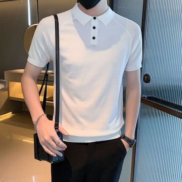 【新品上市】新款夏季插肩男士polo衫冰絲短袖翻領針織衫透氣Tt恤修身上衣