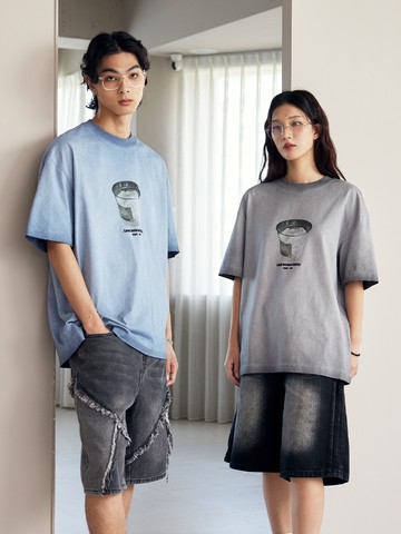 休閒拉膠冰塊杯造型短T