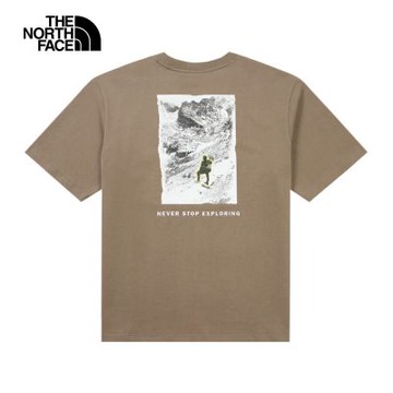The North Face 官方旗艦 北面UE男款棕色純棉大尺寸山脈印花短袖T恤｜8GUBBOW