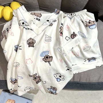 ✨可開發票#睡衣女夏季雲朵棉短袖短褲2025新款少女V領夏天可外穿傢居服套裝#免運