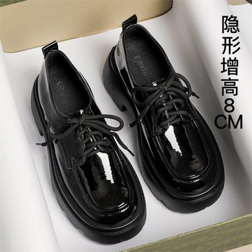 真皮內增高小個子黑色小皮鞋厚底秋冬英倫風單鞋系帶通勤小碼女鞋