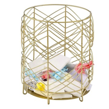 金色幾何線條造型鐵藝廢紙簍 高27cm 直徑22cm 1個  22 x 22 x 27cm  金色