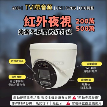紅外夜視 收音攝影機 TVI同軸音頻 1080P 500萬 半球 監視器 監視鏡頭 監控鏡頭