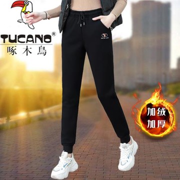 啄木鳥加絨運動褲女秋冬季2025新款大碼顯瘦休閑褲加厚衛褲哈倫褲