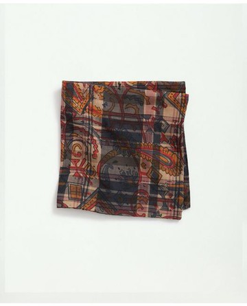 Brooks Brothers Men's Madras-Paisley Cotton Pocket Square Tie | Brown
