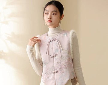 蝶戀花 中國風 對襟水貂毛夾棉外搭背心