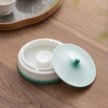 宮廷白瓷煙灰缸客廳辦公室高級漸變陶瓷帶蓋防飛灰創意中式定logo