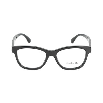 CHANEL 金色CC Logo 菱格紋設計方框眼鏡(黑色) 51mm