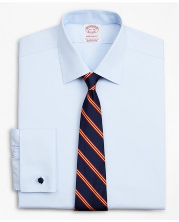 Brooks Brothers Men's Stretch Madison Relaxed-Fit Dress Shirt, Non-Iron Pinpoint Ainsley Collar French Cuff | Light Blue | Size 15½ 32