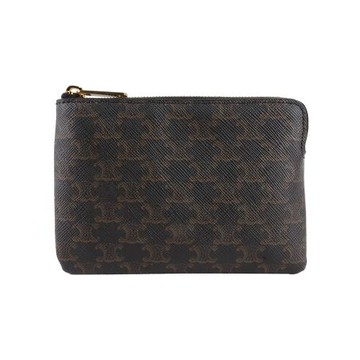 CELINE 滿版凱旋標誌帆布附釦環拉鍊卡夾/零錢包(黝黑色)