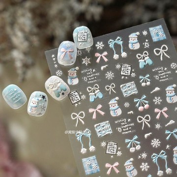 ⚡免運臺灣有貨⚡2026新款冬日雪人浮雕美甲貼紙可愛雪花蝴蝶結diy筆桿水杯手機殼⚡可開票
