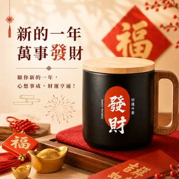 收禮人自選色【LamiFans】招財好運發馬克杯 (共3色可選) 附贈木質杯蓋 304不鏽鋼 保溫杯 咖啡杯 專屬於你 獨一無二