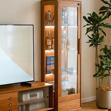 台灣公司貨 免運 可開票 莫爾盲盒玩具單門透明玻璃防塵手辦展示柜北歐實木家用客廳收納柜