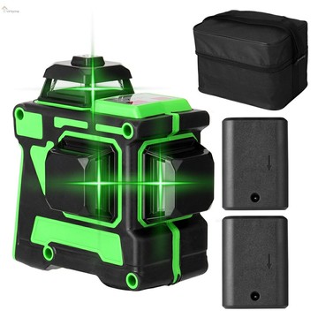 YIHO KKmoon 3D 12線激光水平儀套裝水平儀電池充電器便攜包二個電池美規110V