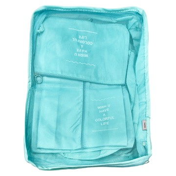 TAILI 太力 斜紋加厚旅行行李收納袋7件組  湖水綠  平口袋25X16cm  內衣包31X20X10cm  束口袋35X27cm  鞋袋33X29cm  衣物包S 30X21X10cm  衣物包M 31X25X10cm  衣物包L39X29X10cm
