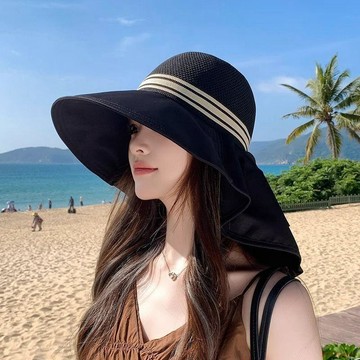 闆娘推薦🌈防曬帽子女夏季大檐戶外披肩漁夫帽護頸遮陽帽防紫外線騎行太陽帽