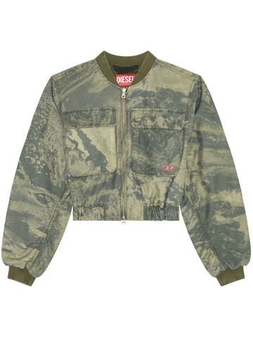 Diesel - planet-print bomber jacket - women - Lyocell - 38 - Green