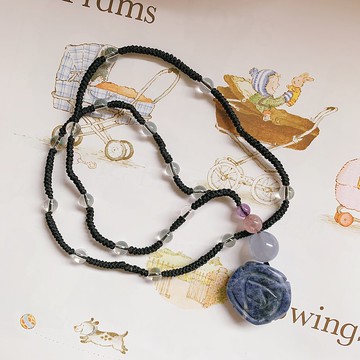 售完供欣賞 青色之城。瑪瑙水晶編織毛衣鏈 長鏈 項鏈 飾品