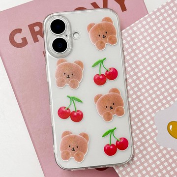 iPhone 16/15/14/13/12/11/XS/XR/7/8/SE2/SE3 櫻桃小熊透明手機殼
