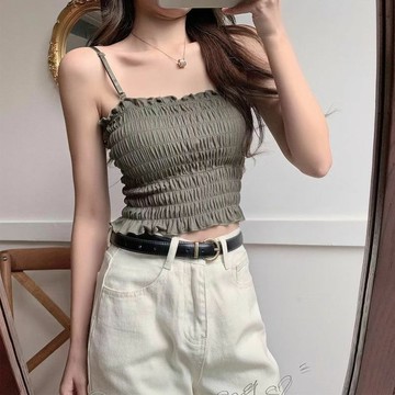 韓版氣質小清新平口短版背心 免穿內衣帶胸墊 【V103】