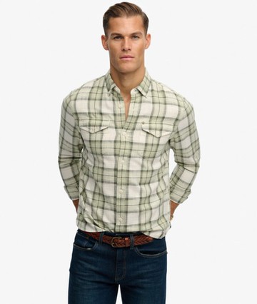 Superdry Men's The Merchant Store - Lite Check Shirt Green Size: L