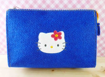 【震撼精品百貨】Hello Kitty 凱蒂貓~化妝包/筆袋-藍色化妝包-頭花