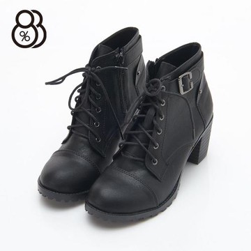 【88%】MIT台灣製 歐洲秋冬個性靴款 側拉鍊綁帶 粗中跟6.5cm 短靴 踝靴 裸靴