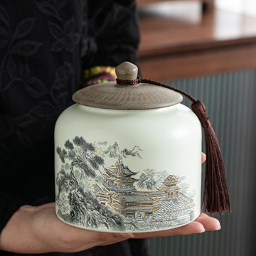 2025新款精品高檔陶瓷茶葉罐茶罐儲存罐密封罐儲茶罐中式國風大號