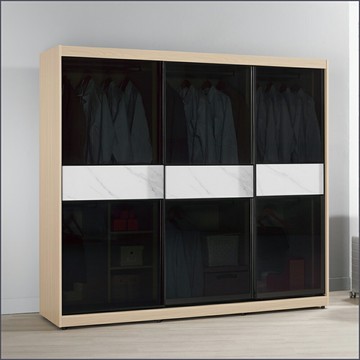 7尺鋁框推門衣櫥黑玻璃 收納衣櫃 滑門衣櫥 【149B12018】Leader傢居館149-A212+A214+A211