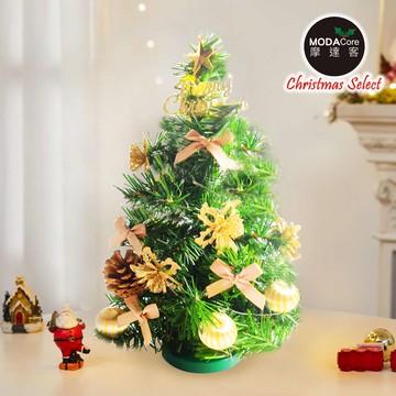 摩達客-台灣製1尺30cm精緻綠色聖誕樹＋聖誕花糖果金系裝飾品組（免組裝）_廠商直送