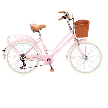 城市/淑女車 通勤自行車 大學生校園 女款成人上班 輕便單車 淑女輕便通勤車 城市代步車 實心胎 -經典仿藤筐 24寸