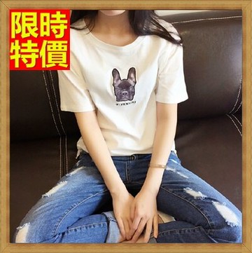 短袖T恤純棉上衣-刺繡小狗頭寬鬆舒適女裝5色68d10【獨家進口】【米蘭精品】